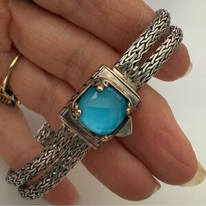 DS Sterling & 18K Gold Blue Topaz Double Wheat Bracelet